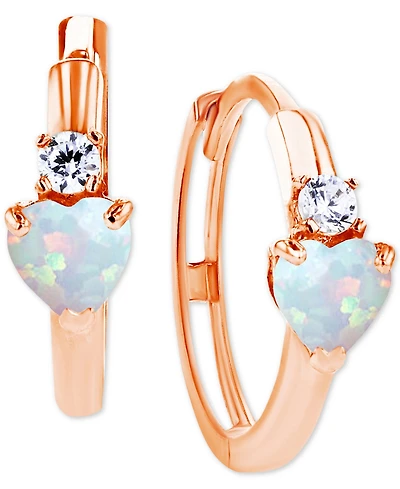 Lab-Grown Opal (1/5 ct. t.w.) & White Sapphire (1/10 Heart Small Hoop Earrings, 0.5"