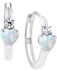 Lab-Grown Opal (1/5 ct. t.w.) & White Sapphire (1/10 Heart Small Hoop Earrings, 0.5"