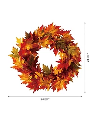 Glitzhome 24" D Fall Lighted Maple Leaves Wreath