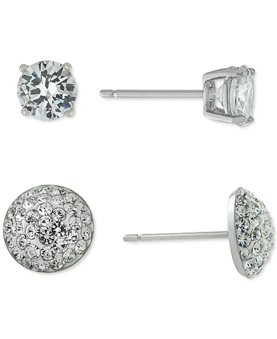 2-Pc. Set Cubic Zirconia Solitaire & Dome Cluster Stud Earrings in Sterling Silver