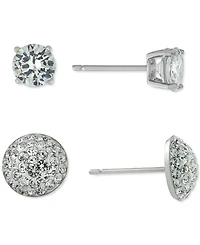 2-Pc. Set Cubic Zirconia Solitaire & Dome Cluster Stud Earrings in Sterling Silver