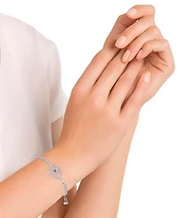 Cubic Zirconia Hamsa Adjustable Bolo Bracelet In Silver Plate