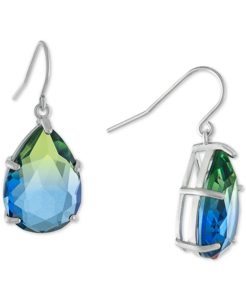 Crystal Ombre Pear Solitaire Drop Earrings in Sterling Silver