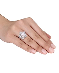 Cultured Freshwater Pearl (8-1/2mm) & Lab-Created White Sapphire (1-1/3 ct. t.w.) Flower Ring Sterling Silver