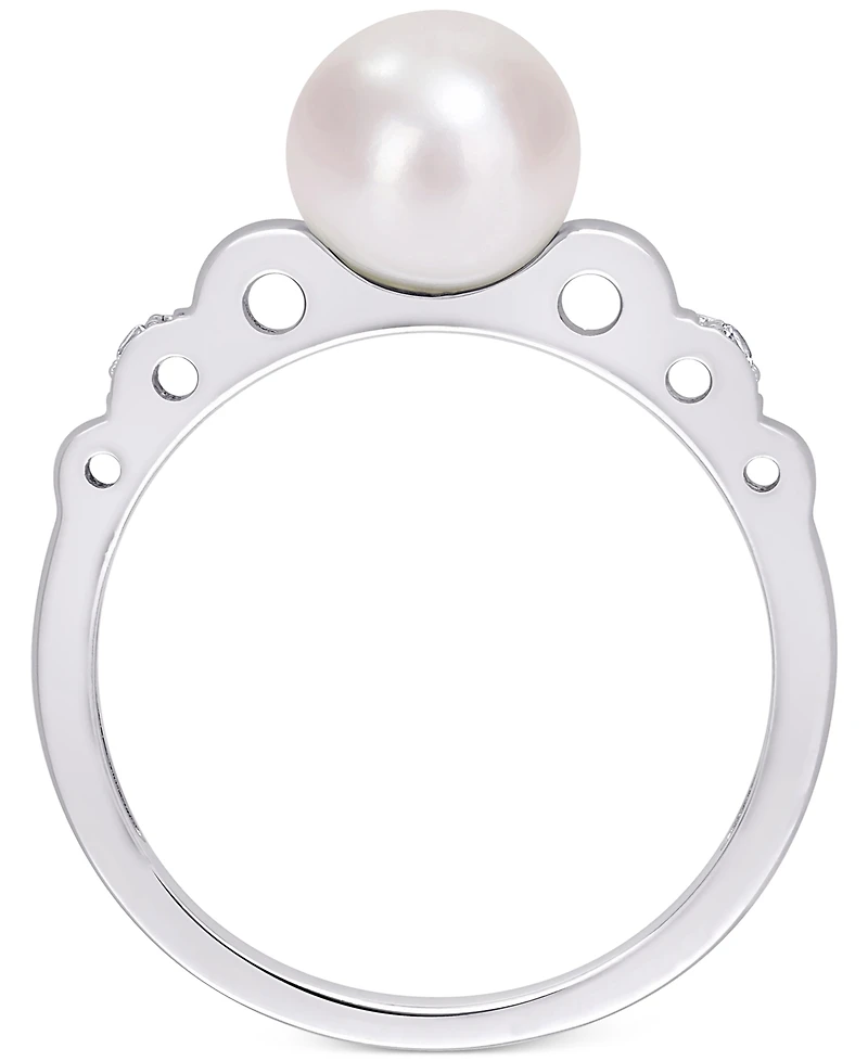 Cultured Freshwater Pearl (7mm) & Lab-Created White Sapphire Accent Ring Sterling Silver