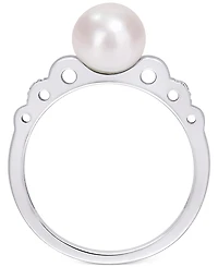 Cultured Freshwater Pearl (7mm) & Lab-Created White Sapphire Accent Ring Sterling Silver