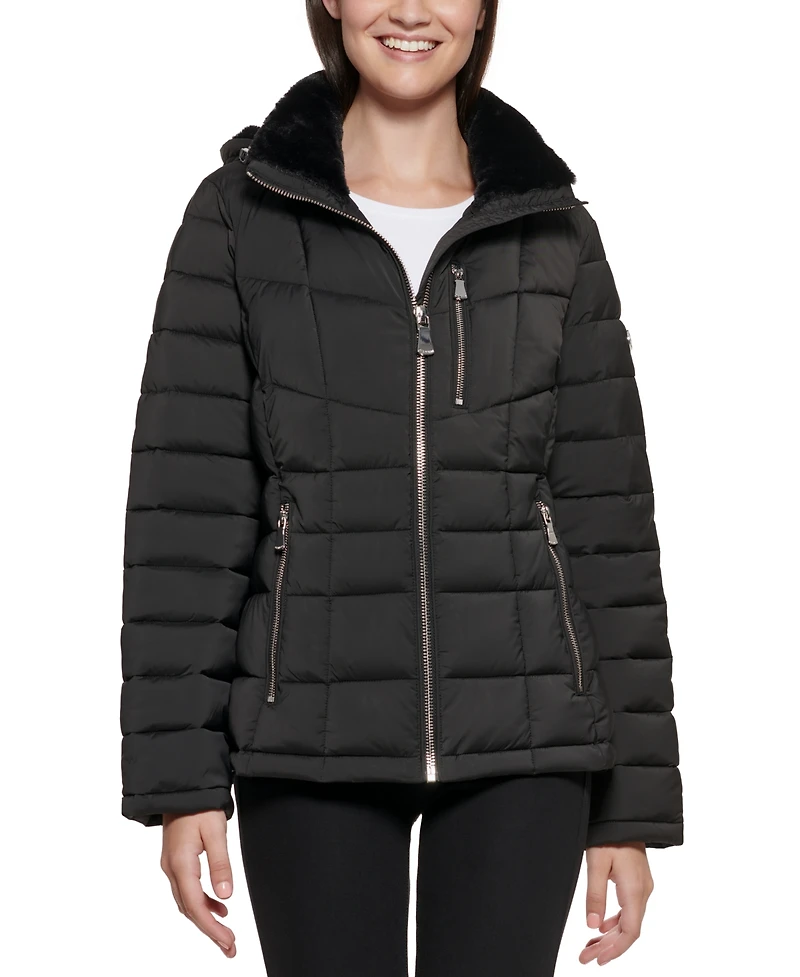 Calvin Klein Women's Faux-Fur-Trim Hooded Puffer Coat, Created for Macy's