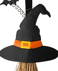 Glitzhome 42" H Lighted Wooden Witch's Broom Porch Decor