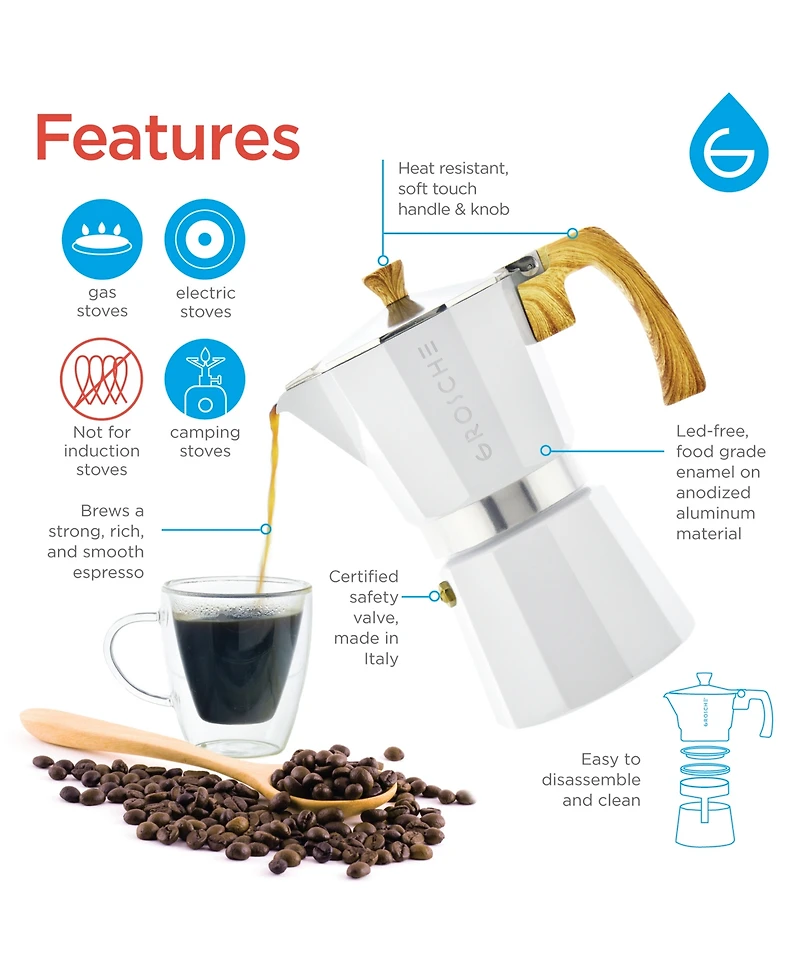 Grosche Milano Stovetop Espresso Maker Moka Pot 6 Espresso Cup Size 9.3 oz