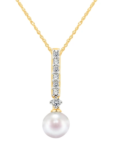 Honora Cultured Freshwater Pearl 7-7.5mm and Diamond 1/5 ct. tw. Pendant 18" Necklace in 14k White Gold (Also Available in 14k Yellow or 14k Rose Gold