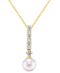 Honora Cultured Freshwater Pearl 7-7.5mm and Diamond 1/5 ct. tw. Pendant 18" Necklace in 14k White Gold (Also Available in 14k Yellow or 14k Rose Gold