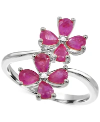 Lab-Grown Ruby (1-3/8 ct. t.w.) & Diamond Accent Flower Bypass Ring in Sterling Silver