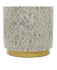 Rosemary Lane Mother of Pearl Drum Accent Table with Linear Mosaic Pattern and Gold Base