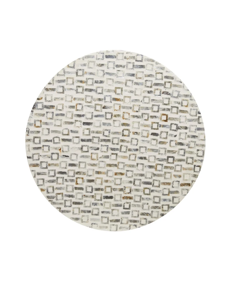 Rosemary Lane Mother of Pearl Drum Accent Table with Linear Mosaic Pattern and Gold Base