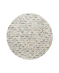 Rosemary Lane Mother of Pearl Drum Accent Table with Linear Mosaic Pattern and Gold Base