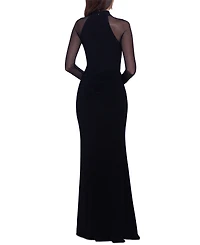 Betsy & Adam Petite Sheer-Sleeve Gown
