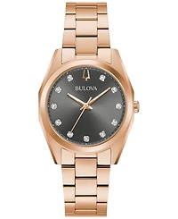 Bulova Women's Surveyor Diamond Accent Rose Gold-Tone Stainless Steel Bracelet Watch 31mm