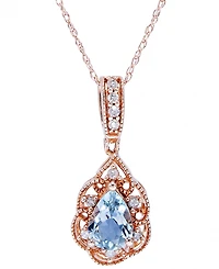 Aquamarine (1/2 ct. t.w.) & Diamond (1/10 ct. t.w.) Teardrop 18" Pendant Necklace in 14k Rose Gold-Plated Sterling Silver