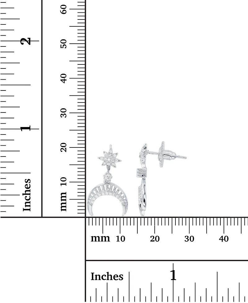 Cubic Zirconia Star & Crescent Moon Drop Earrings in Sterling Silver
