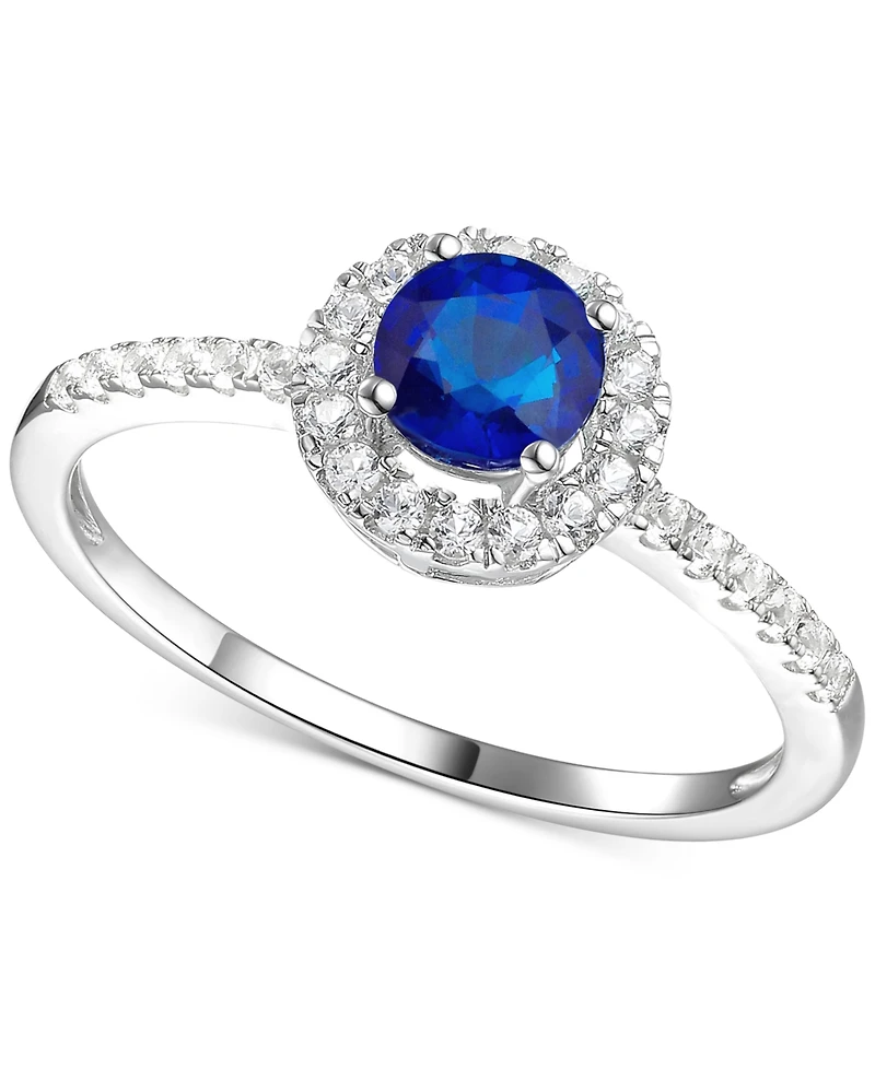 Sapphire (5/8 ct. t.w.) & Diamond (1/5 Halo Ring 14k White Gold (Also Emerald Ruby)