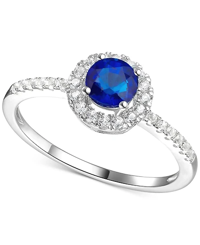 Sapphire (5/8 ct. t.w.) & Diamond (1/5 Halo Ring 14k White Gold (Also Emerald Ruby)