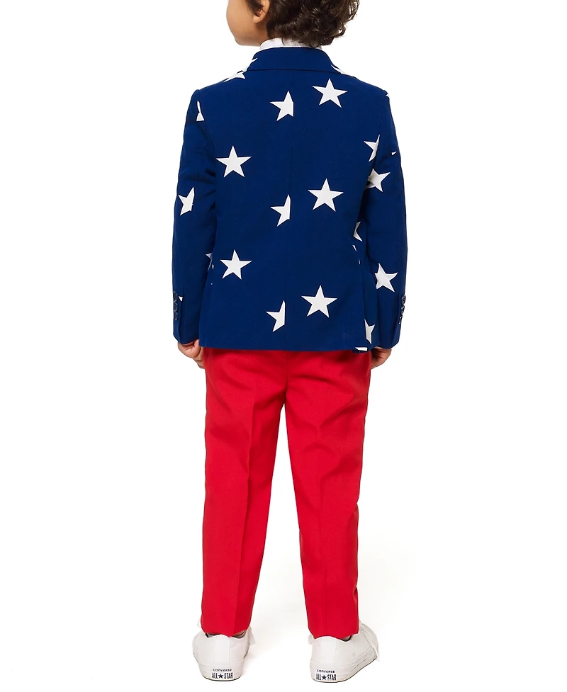 OppoSuits Toddler Boys 3-Piece Stars and Stripes Suit Set Including Blazer, Pants and Clip-On-Tie