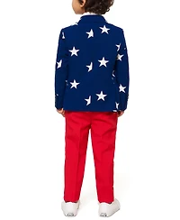 OppoSuits Toddler Boys 3-Piece Stars and Stripes Suit Set Including Blazer, Pants and Clip-On-Tie
