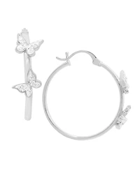 And Now This Hoop Earring with Clear Crystal Butterflies in Silver Plate or Gold Plate