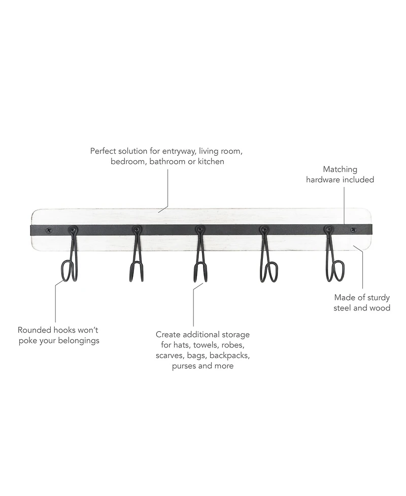 Spectrum Rowan Wall Mount 5-Hook Wood Entryway Storage and Organization Rack