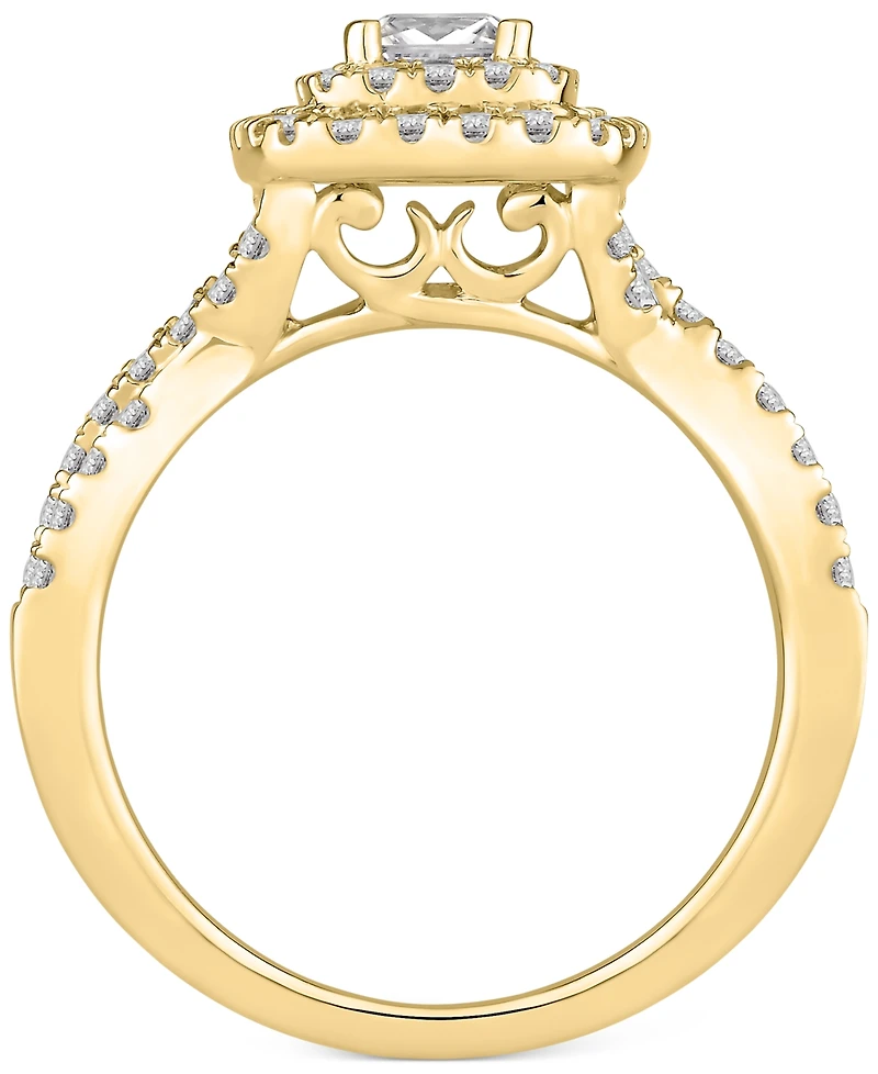 Princess-Cut Diamond Twist Halo Engagement Ring (1 ct. t.w.) 14k Gold