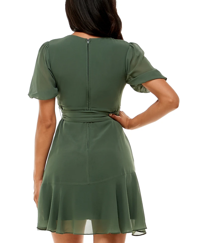 B Darlin Puff-Sleeve A-Line Dress