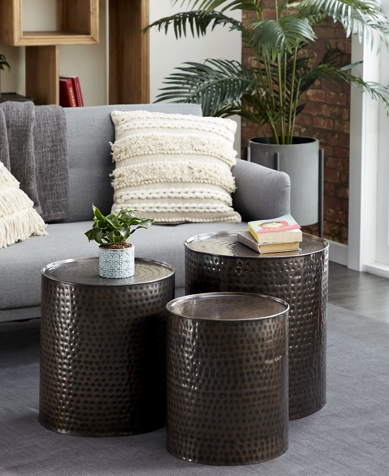 Metal Industrial Accent Table Set, 3 Piece
