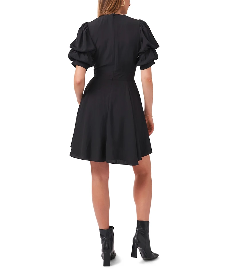 1.state Women's V-Neck Tiered Bubble Puff Sleeve Mini Dress