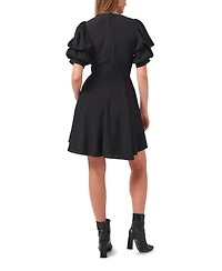 1.state Women's V-Neck Tiered Bubble Puff Sleeve Mini Dress