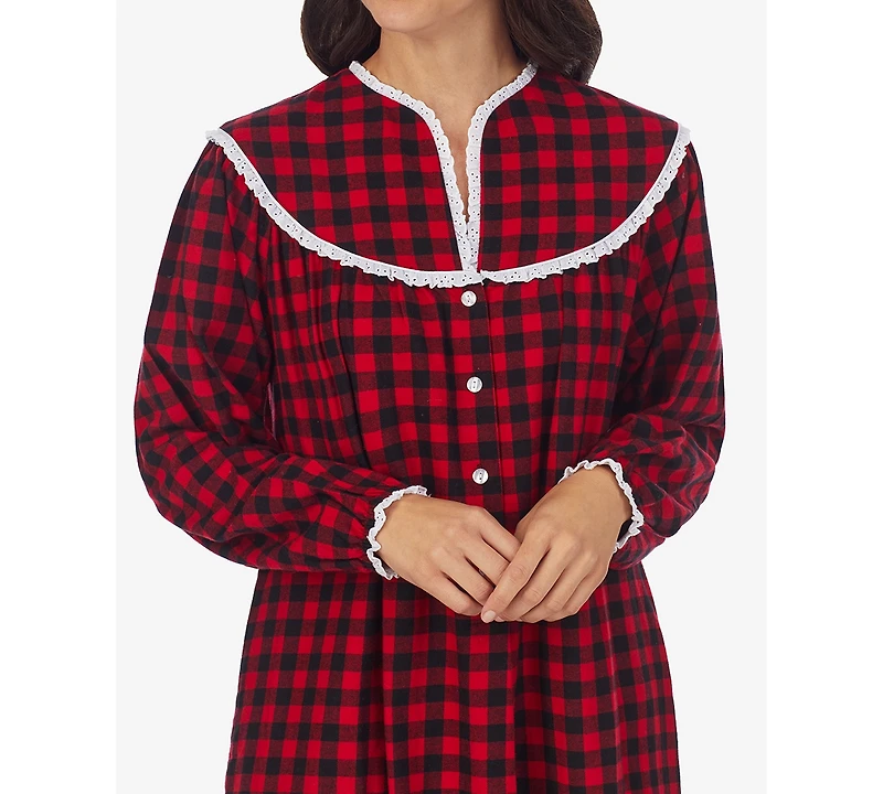 Lanz of Salzburg Cotton Lace-Trim Flannel Nightgown