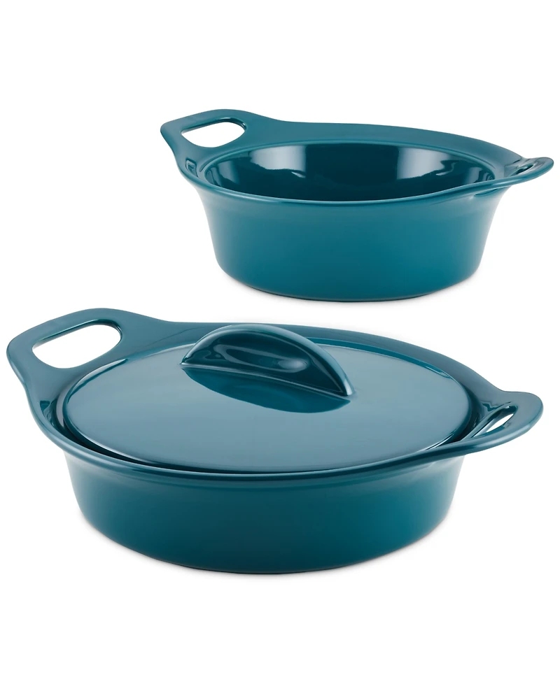 Rachael Ray Ceramic Casserole Bakers with Shared Lid Set, 3-Piece