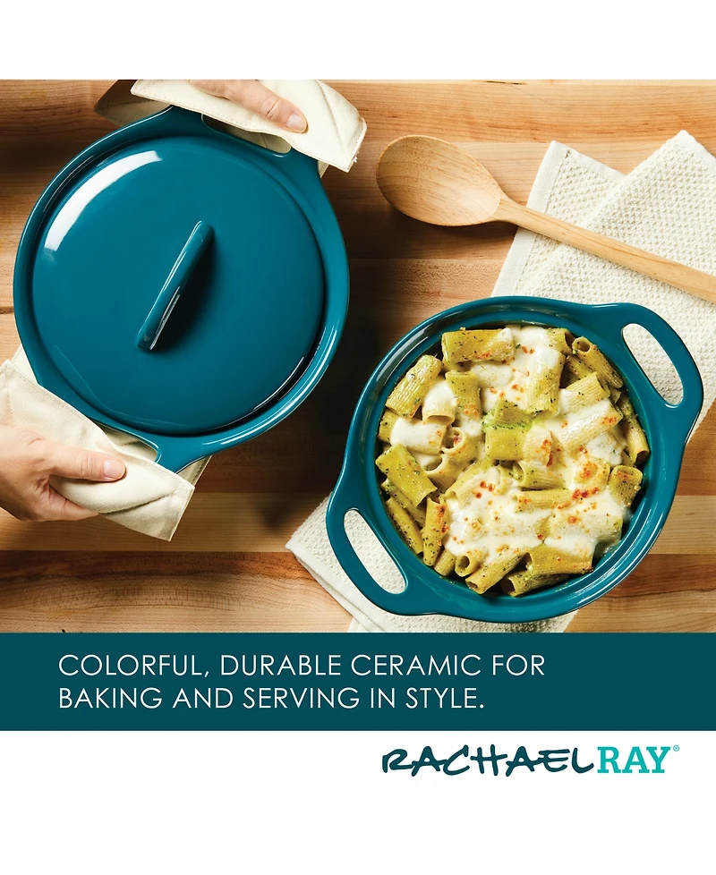 Rachael Ray Ceramic Casserole Bakers with Shared Lid Set, 3-Piece
