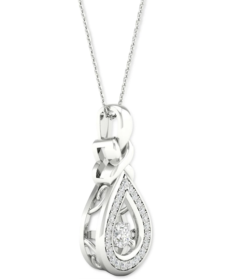 Twinkling Diamond Star Diamond Teardrop Halo 18" Pendant Necklace (1/4 ct. t.w.) in 10k White Gold