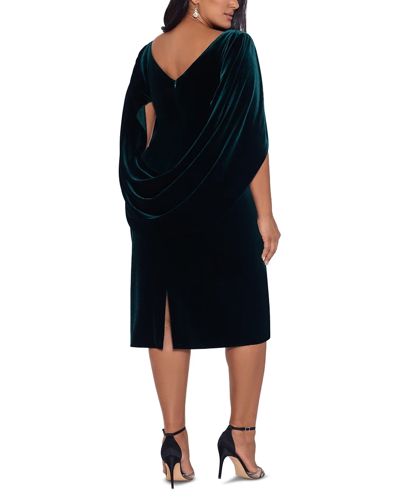 Betsy & Adam Plus Cape-Back Velvet Dress