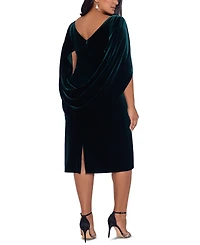 Betsy & Adam Plus Cape-Back Velvet Dress