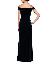 Alex Evenings Petite Velvet Off-The-Shoulder Evening Gown