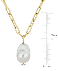 Cultured Freshwater Baroque Pearl (13-14mm) Solitaire 18" Pendant Necklace in 18k Gold-Plated Sterling Silver