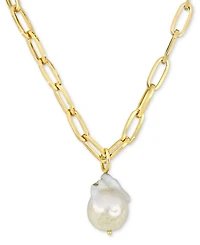 Cultured Freshwater Baroque Pearl (13-14mm) Solitaire 20" Pendant Necklace in 18k Gold-Plated Sterling Silver