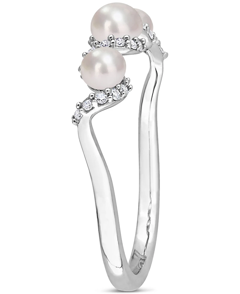 Cultured Freshwater Pearl (3-4mm) & Diamond (1/10 ct. t.w.) Swirl Ring 14k White Gold