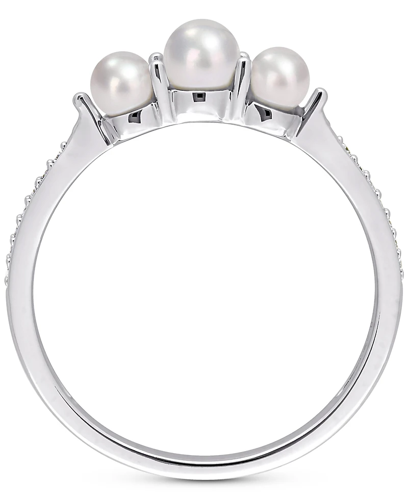 Cultured Freshwater Pearl (3 & 6-1/2mm) Diamond Accent Ring 14k White Gold