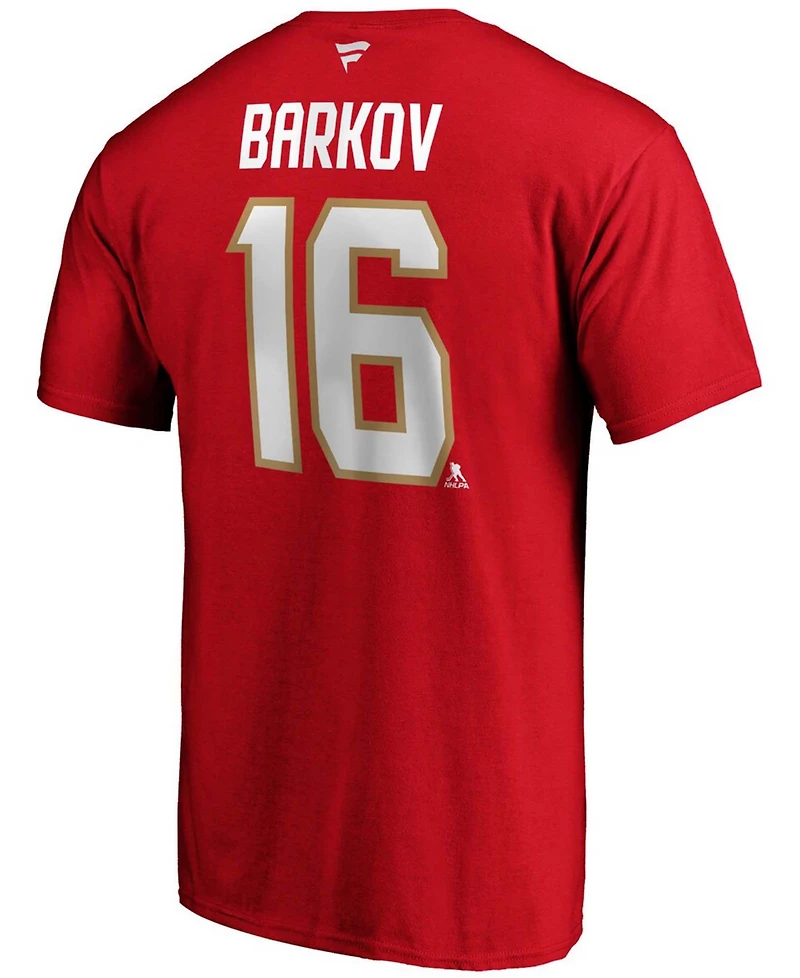 Men's Aleksander Barkov Red Florida Panthers Team Authentic Stack Name and Number T-shirt