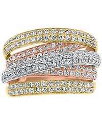 Effy Diamond Multirow Crossover Statement Ring (1-3/8 ct. t.w.) in 14k Gold, White Gold & Rose Gold