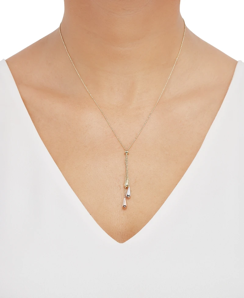 Tri-Gold Lariat Necklace in 14k Gold, White Gold and Rose Gold