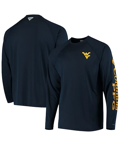 Men's Pfg Navy West Virginia Mountaineers Terminal Tackle Omni-Shade Long Sleeve T-shirt