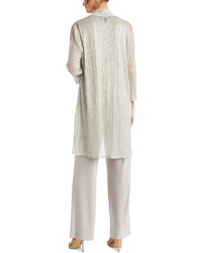 R & M Richards Petite 3-Pc. Metallic Jacket, Necklace Top Pants Set